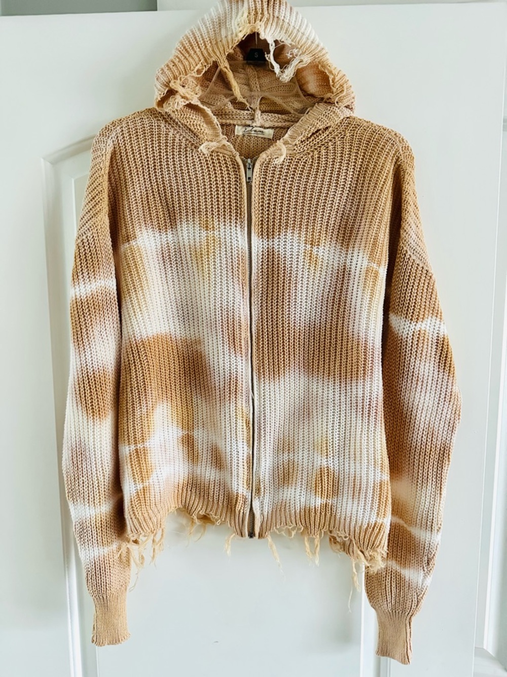 Elan Cream and Beige Knit Zip Hoodie